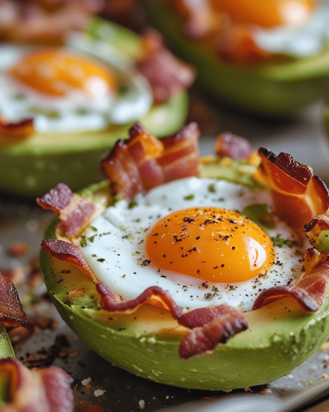 Baked Avocado and Egg Boats with Bacon