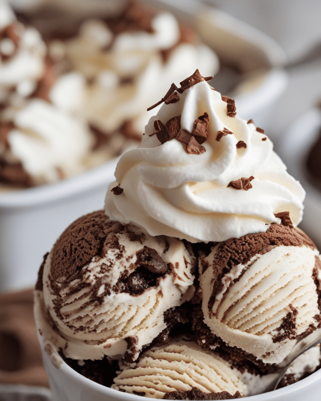 Brownie Batter Ice Cream with Whipped Cream
