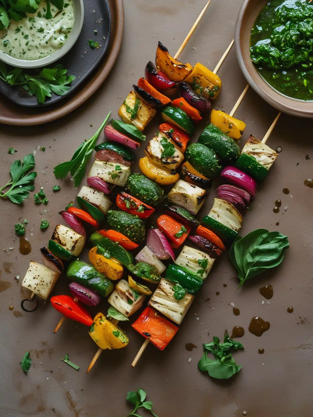 Grilled Veggie Skewers with Chimichurri Sauce