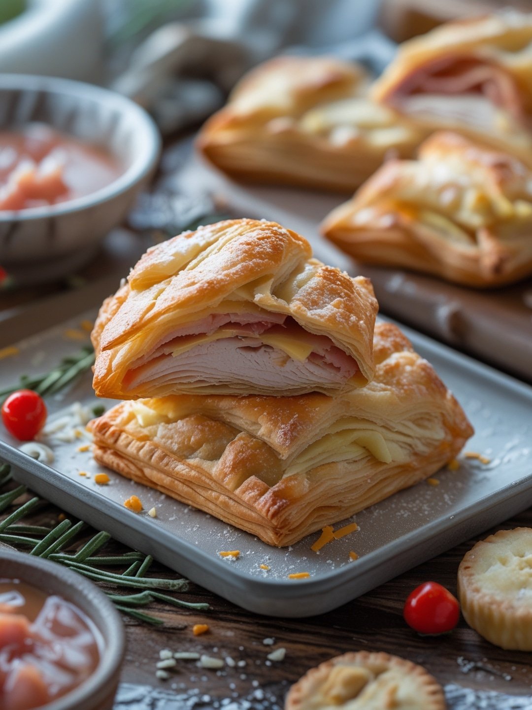 Puff Pastry Turkey and Cheese Pockets
