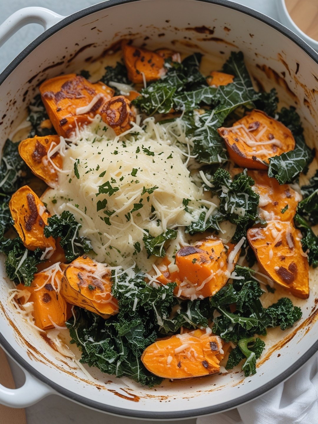 Sweet Potato and Kale Gratin with Cheese