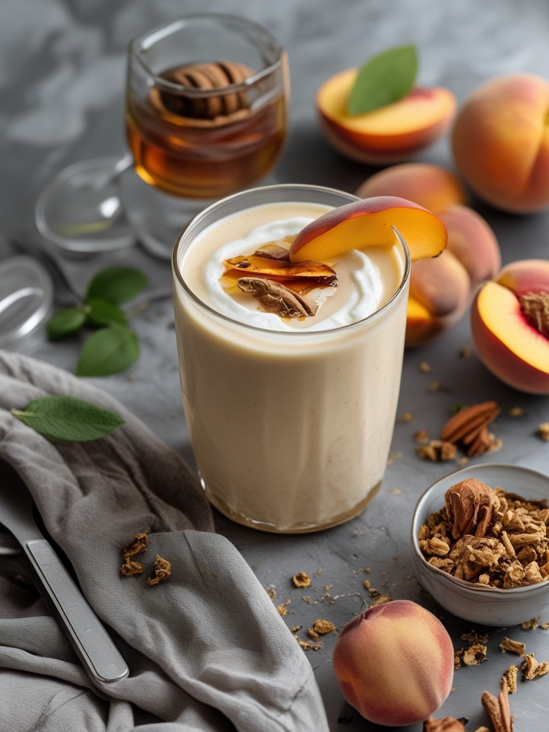 Honey-Peach Smoothies with Greek Yogurt 1 Honey-Peach Smoothies with Greek Yogurt