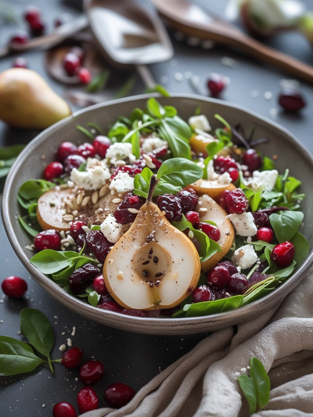 Spiced Pear and Cranberry Salad with Feta 1 Spiced Pear and Cranberry Salad with Feta