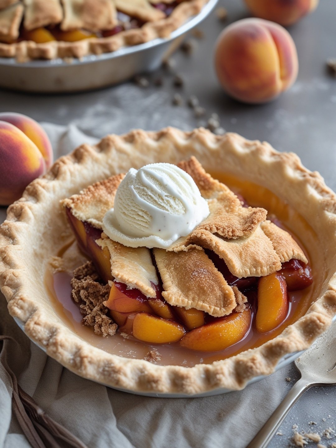 Peach Pie with Vanilla Bean Ice Cream