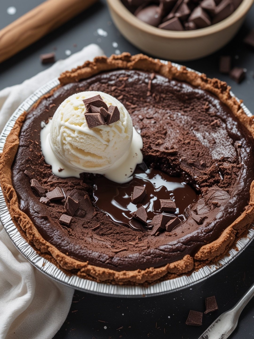 Molten Chocolate Lava Pie with Vanilla Ice Cream 1 Molten Chocolate Lava Pie with Vanilla Ice Cream
