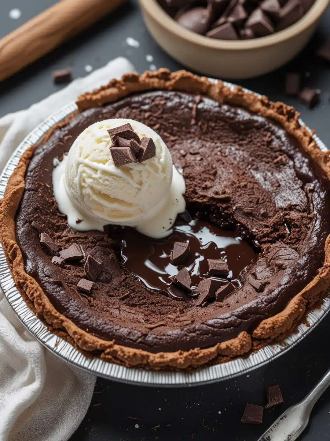 Molten Chocolate Lava Pie with Vanilla Ice Cream